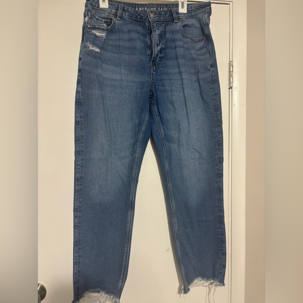 American Eagle Outfitters Distressed Medium Wash Mom Jeans